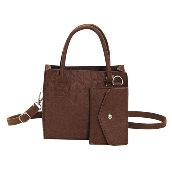 ajkijo Fashion Felt Zipper Messenger Bag, Women's Casual Crossbody Handbag with Detachable Shoulder Strap Brown