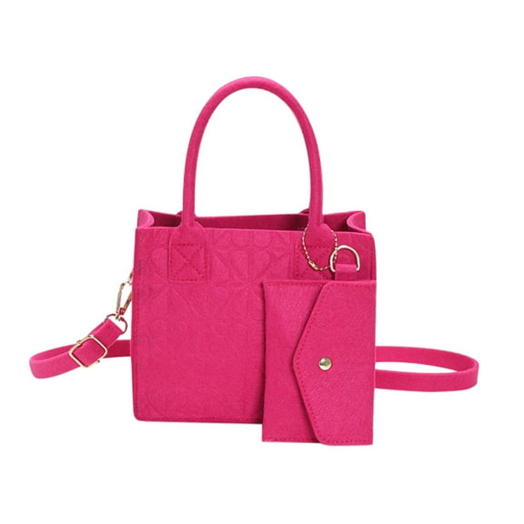 ajkijo Fashion Felt Zipper Messenger Bag, Women's Casual Crossbody Handbag with Detachable Shoulder Strap Hot Pink