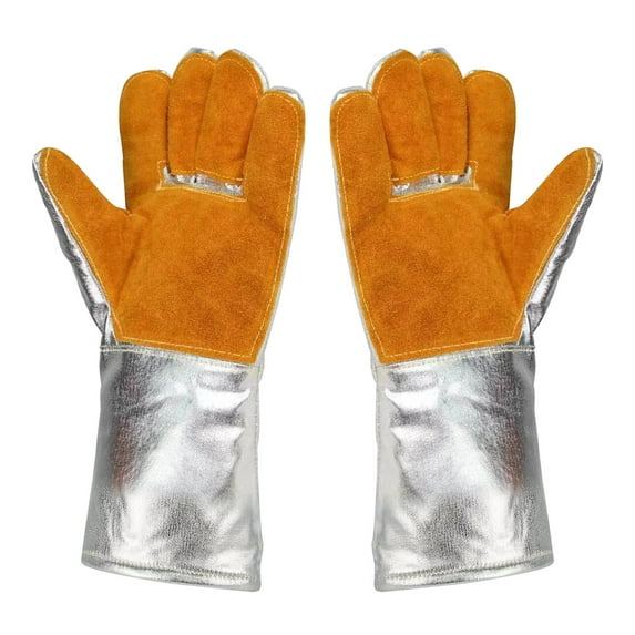 ajkijo High-Temperature Aluminum Foil Radiation Protection Gloves, Reflect Heat, Reusable for Fire, Welding, and High-Risk Work Environments B