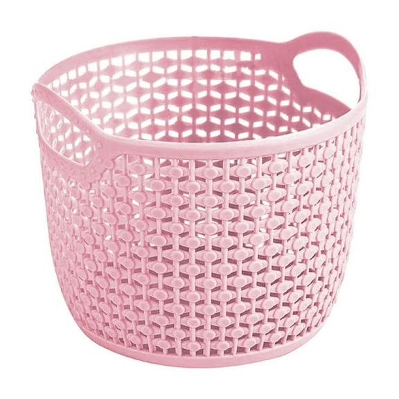 ajkijo Imitation Rattan Desktop Storage Basket Plastic Storage Basket Indoor Storage Basket Toiletries Storage Basket Pink