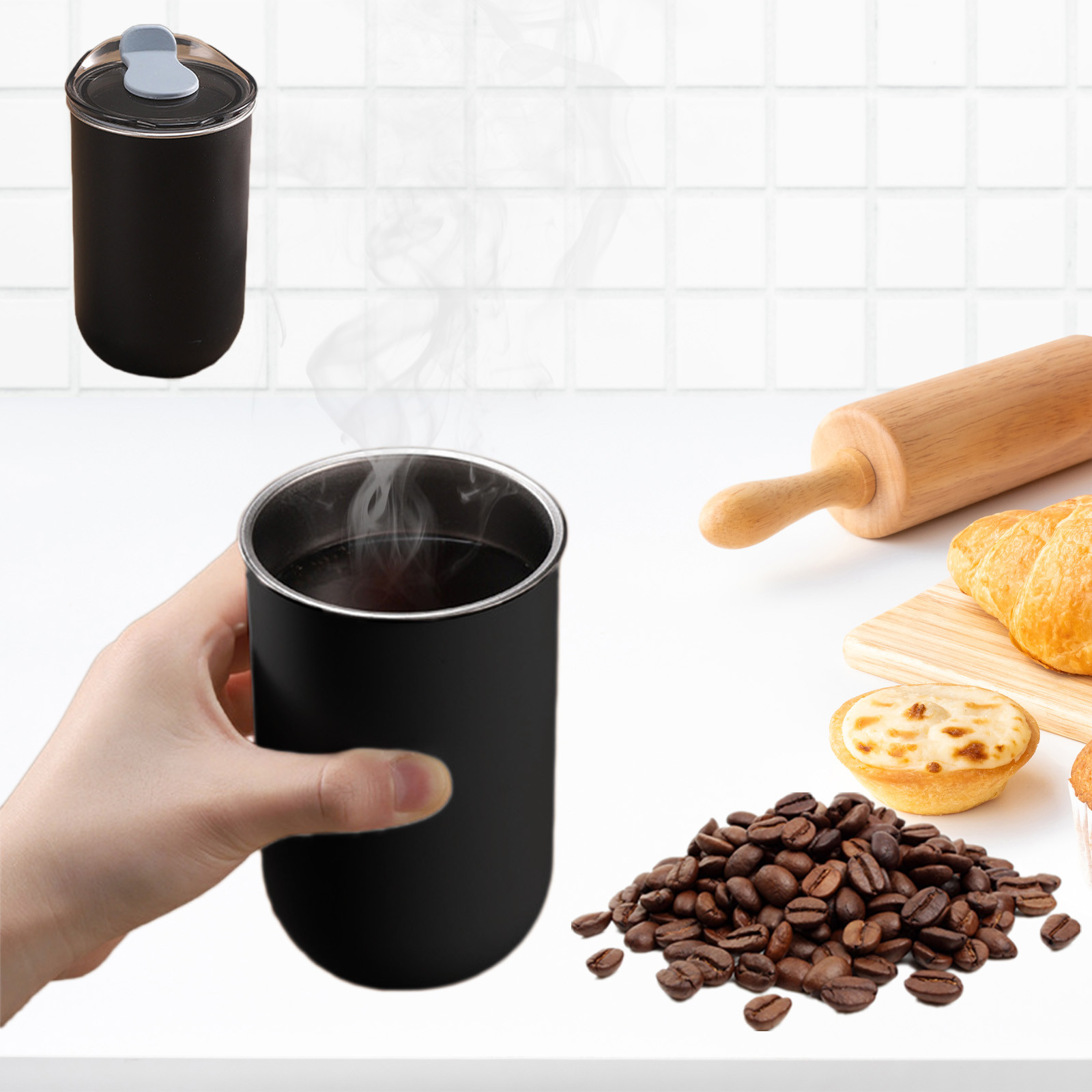 ajkijo Multi-Purpose Stainless Steel Cup for Coffee, Mouthwash, Milk, and Toothbrush, Elegant and Durable Design in Multiple Colors Black