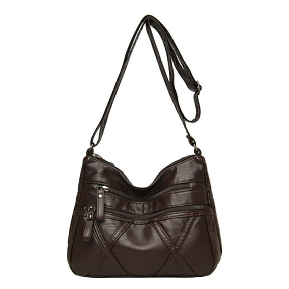 ajkijo Soft Leather Shoulder Bag for Mom, Ladies' Multi Compartment Crossbody Bag, Large Capacity Soft Leather Handbag with Adjustable Strap, Casual and Elegant Design, Black, Brown Brown