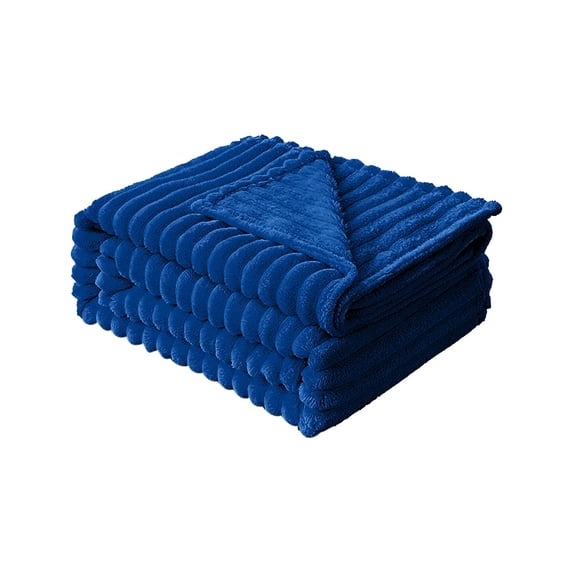 ajkijo Thickened Flannel Blanket, Super Soft, Breathable Ribbed Blanket for All Seasons, Suitable for Bed, Sofa, Office Nap, and Outdoor Use, Perfect Gift for Family and Pets Blue
