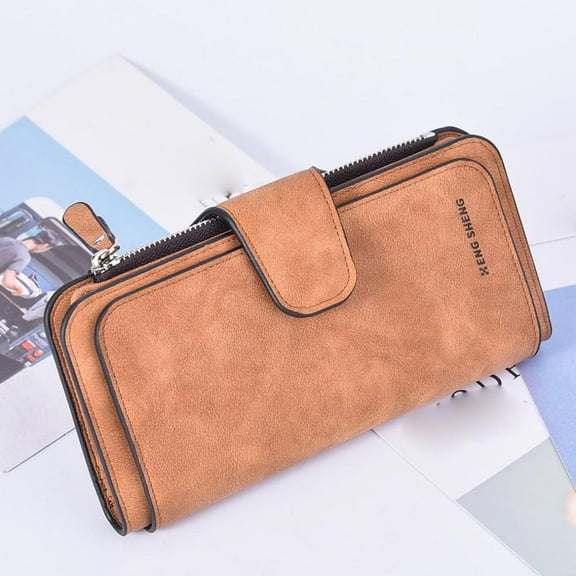 ajkijo Women's Wallet with Zipper Coin Purse, RFID Blocking Leather Wallet for Photo Cards, Long Wallet with Multi-Card Slots, Elegant and Stylish Design for Office, Shopping, Travel, Gifts C