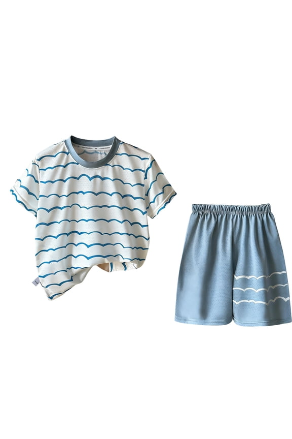 Boys Fashion Clothes 2-Piece Outfits Short Sleeve Graphic Tees Tops Elastic Waist Shorts Summer Daily Wear Playwear Sets 0-12 Years