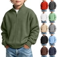 thumbnail image 1 of akafmk Boys Full Zip Up Sweatshirts Long Sleeve Stand Collar Pullover Tops Waffle Knit Casual Jacket Fall Clothes for School Daily Wear, Size 5-6 Years, 1 of 7