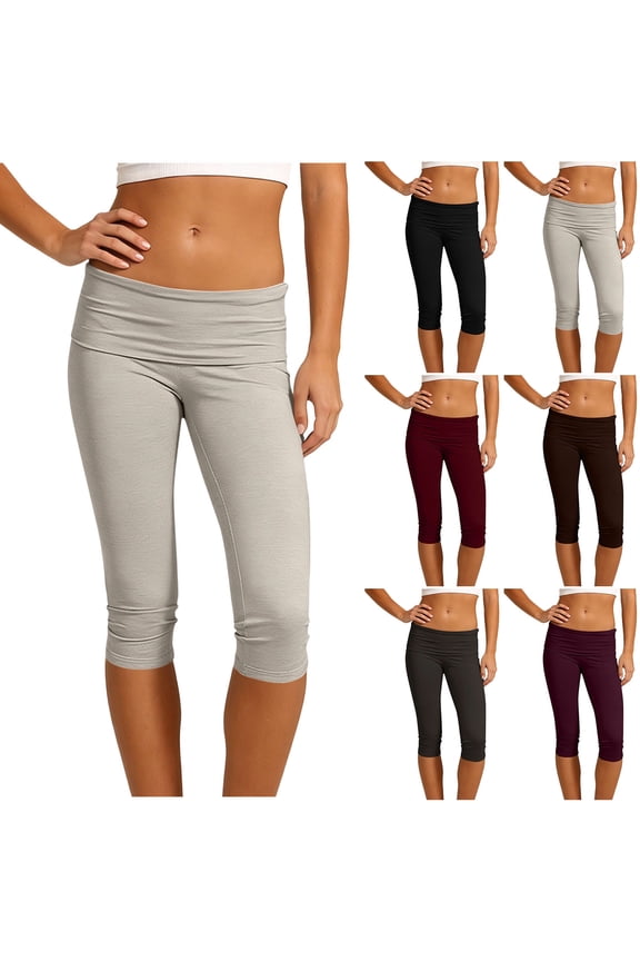 Capris Leggings for Women Stretch Tummy Controll Slim Cuffed Cropped Yoga Gym Running Workout Pants, Size XL