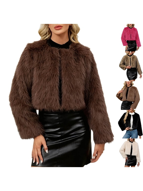 Cropped Fleece Jacket for Women Winter Faux Shearling Short Jacket Elegant Ladies Fuzzy Coat