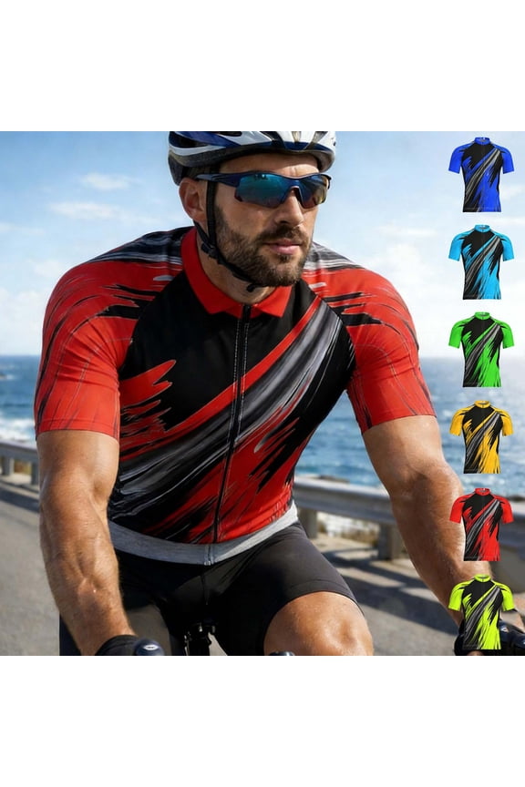 Cycling Jerseys for Men Short Sleeve Bike Shirt Zipper Gradient Color Bicycle Colothes for Riding Biking Biker