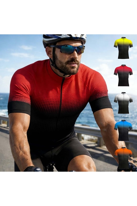Cycling Jerseys for Men Short Sleeve Bike Shirt Zipper Gradient Color Bicycle Colothes for Riding Biking Biker