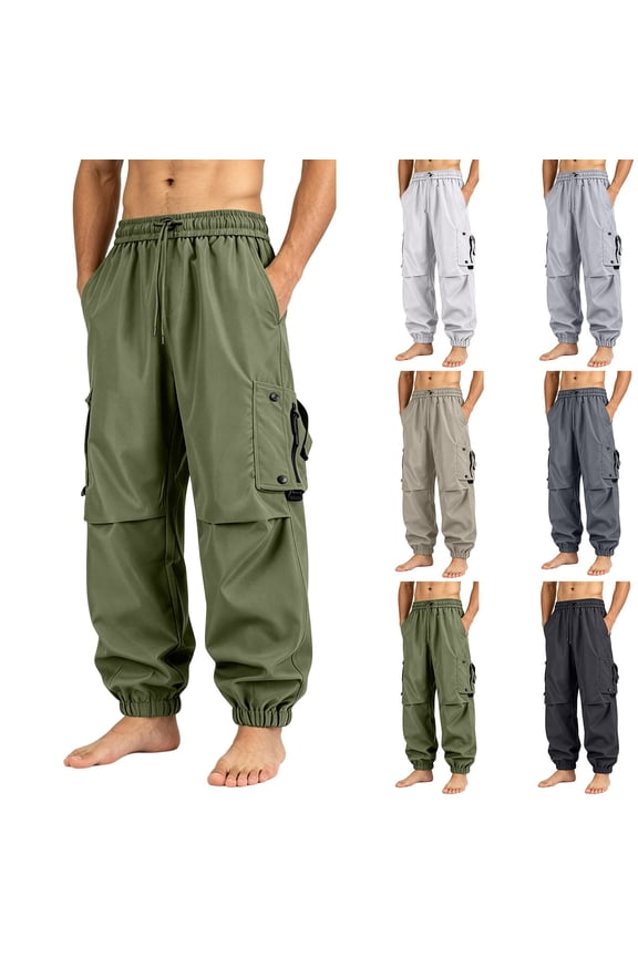Fall Mens Multi Pocket Cargo Jogger Pants Drawstring Elastic Waist Streetwear Techwear Pants with Multi Pockets, Size XL