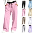 thumbnail image 1 of akafmk Girls Sweatpants Drawstring Wide Leg Sweatpants Colorblock Waistband Soft Loose Sporty Casual Pants Kids Fall Clothes 5-15 Years, 1 of 7
