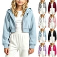 thumbnail image 1 of akafmk Girls Zip Up Hoodie Sweatshirt Long Sleeve Cropped Jacket with Front Pocket Casual Hooded Pullover Trendy School Wear Fall Clothes, Size 5-6 Years, 1 of 7