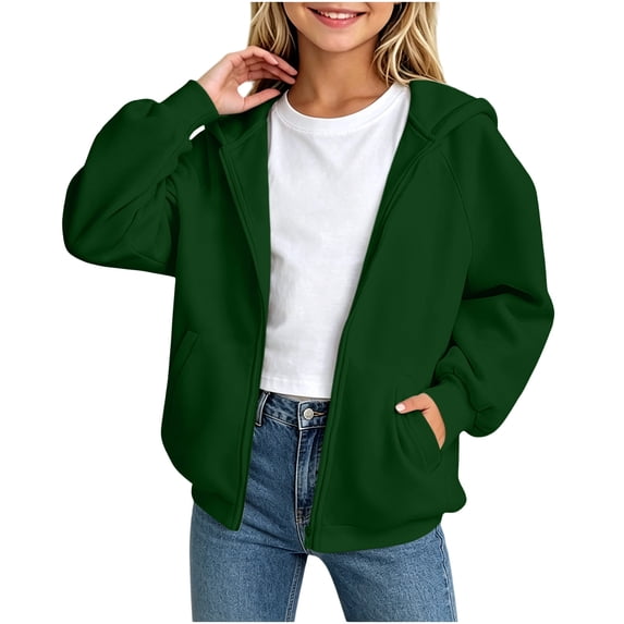 akafmk Girls Zip Up Hoodie Sweatshirt Long Sleeve Oversized Jacket with Pocket Casual Sweatshirt Solid Color Fall Clothes, Size 5-6 Years