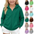 thumbnail image 1 of akafmk Girls Zip Up Hoodies Fleece-Lined Hooded Sweatshirt Solid Color Long Sleeve Casual Jacket Fall Winter Fashion Coat with Pockets, 1 of 10