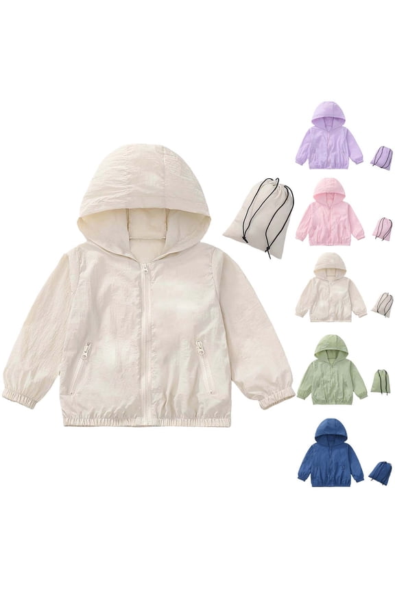 Kids Sun Jacket Lightweights Hooded Coat Packable with Carry Pouch Summer Fall Coat for Boys Girls 3-12Y