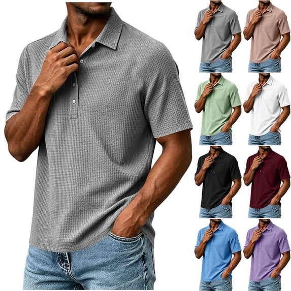 akafmk Mens Dress Shirts Short Sleeve Collared Shirt Waffle Knit Golf Business Casual Work Shirts Summer Clothes, Size S