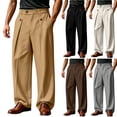 thumbnail image 1 of akafmk Mens High Waist Wide Leg Dress Pants Pleated Front Business Casual Pants Summer Baggy Work Pants with Pockets, Size L, 1 of 5
