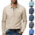 thumbnail image 1 of akafmk Mens Long Sleeve Shirts Button Front Collared Shirt with Pocket Linen-Like Breathable Fall Tops, Size 2XL, 1 of 8