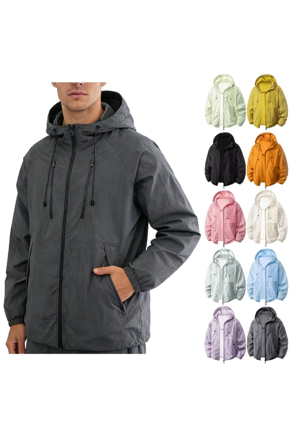 Mens Sun Protection Jacket Lightweights Hooded Zip Up Summer Coat for Outdoor Hiking Running Travel