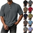 thumbnail image 1 of akafmk Mens Waffle Shirts Short Sleeve Crewneck T-shirts Button Front Sporty Daily Wear Summer Casual Shirts, Size M, 1 of 8