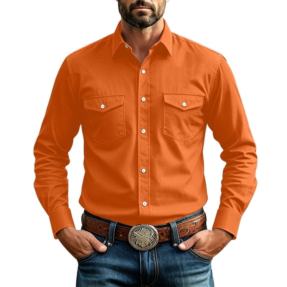 akafmk Mens Western Shirts Long Sleeve Button Down Shirt Stretch Solid Color Dress Business Casual Work Shirts, Size S