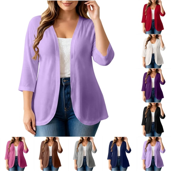 akafmk Plus Size Cardigan for Women 3/4 Sleeve Cardigan Open Front Solid Color Casual Drape Lightweight Cardigan Fall Tops, Size 5XL