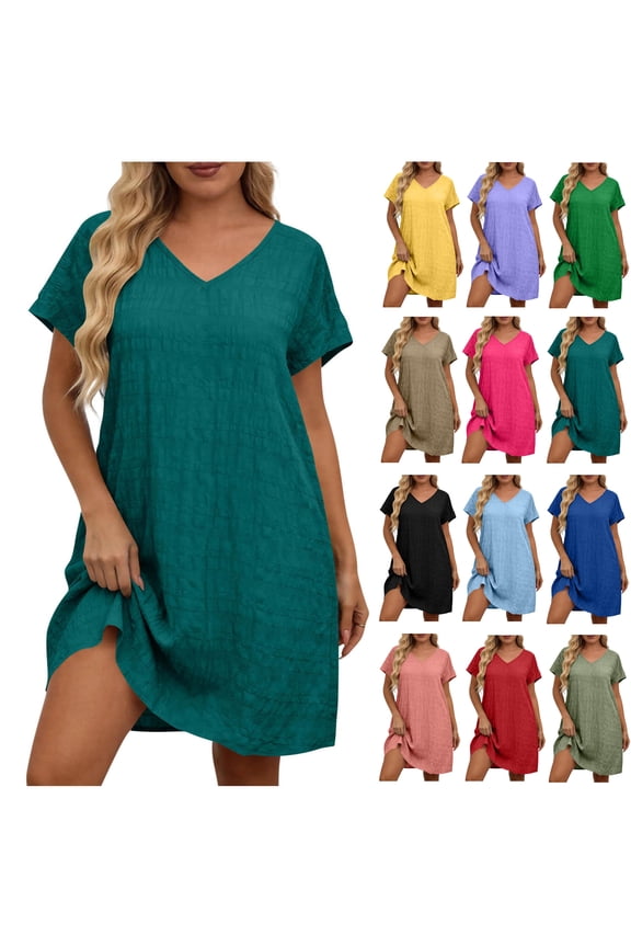 Plus Size Dresses for Women Short Sleeve Loose Flowy V Neck House Dresses Loungewear Sundress Summer Casual T Shirt Dress