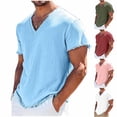 thumbnail image 1 of akafmk Plus Size Linen Shirts for Men Short Sleeve V Neck T Shirt Solid-Color Vintage Casual Beach Shirts Summer Tops, Size 3XL, 1 of 7