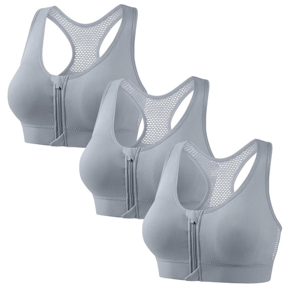 akafmk Plus Size Womens Zip Front Sports Bras 3-Pack Breathable Workout Sports Running Tank Bras