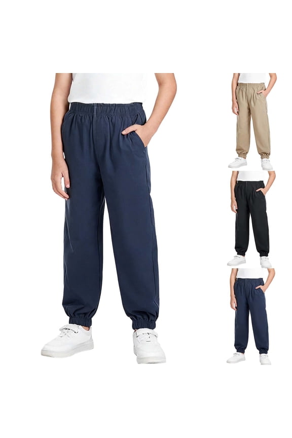 School Uniform Pants for Boys Summer Joggers Ice Silk Quick Dry Elastic Waist Side Pockets Casual Athletic Trousers Kids School Clothes