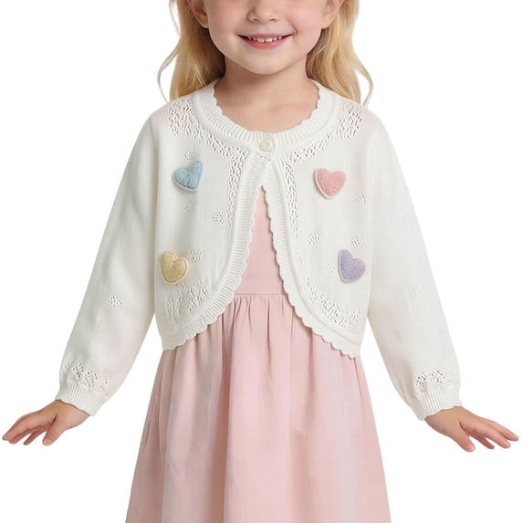 akafmk Toddler Girls Cropped Cardigan Ruffle Bolero Shrug One-Button Scalloped Lightweight Sweater Cover-Up Fall Outfits, Size 1-2 Years