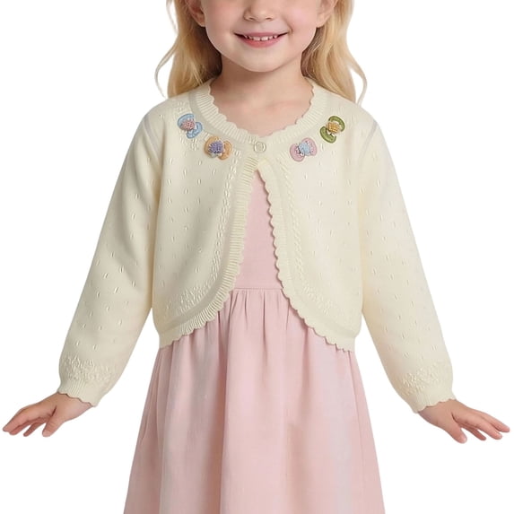 akafmk Toddler Girls Cropped Cardigan Ruffle Bolero Shrug One-Button Scalloped Lightweight Sweater Cover-Up Fall Outfits, Size 3-4 Years