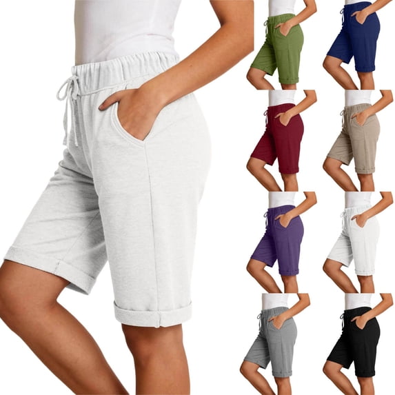 akafmk Women's 10" Bermuda Shorts High Waisted Loose Straight Leg Slim Lightweight Summer Shorts