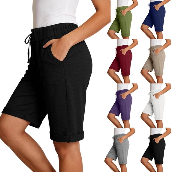 akafmk Women's 10" Bermuda Shorts High Waisted Loose Straight Leg Slim Lightweight Summer Shorts
