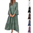 thumbnail image 1 of akafmk Womens Flowy Dresses Long Bell Sleeve Maxi Dress Tiered A-Line Loose Solid Color Fall Casual Vacation Dress, Size S, 1 of 6