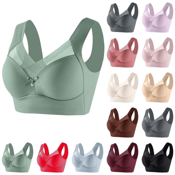 akafmk Womens Plus Size Comfortable Bras Bowknot Lace Wireless Full Coverages Slim Side Breast Support Bra
