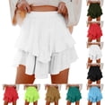 thumbnail image 1 of akafmk Womens Short Skirts Solid Boho Tiered Ruffle Elastic High Waist Flowy Casual A-Line Skirt Summer Beach Vacation, 1 of 7
