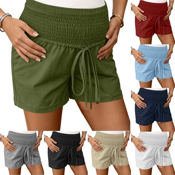 akafmk Womens Shorts Maternity Stretchy Drawstring Waist Plus Size Loungewear Casual Shorts with Pockets