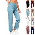 thumbnail image 1 of akafmk Womens Straight Leg Pants Elastic Waist Lightweight Pants with Pocket Stretchy Versatile Casual Pants with Pockets, Size XL, 1 of 5