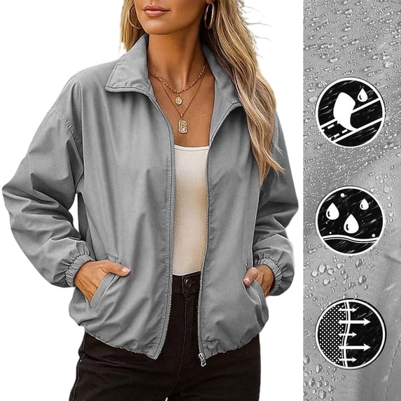 akafmk Womens Waterproof Rain Jacket Lightweights Windbreaker Zip Up Collar Jacket with Pockets for Travel Hiking