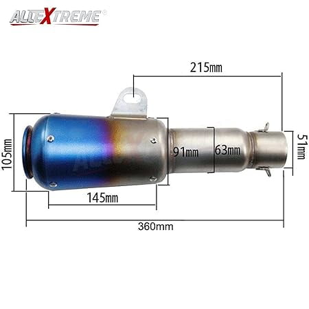 akrapovic Exhaust Style 51mm Inlet Long Grenade Launcher Shape Exhaust Pipe Muffler Silencer with Grenade Explosion Fire Shot Sound for Scooter Motorbike Street Dirt Bike ATV Quad Bike - Grey Blue