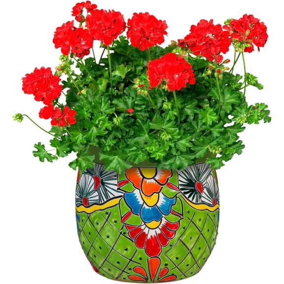 alavera Mexican Pottery Ceramic Floral Classic Top Pot Planter | Flower Pot Plant Succulent | Indoor Outdoor