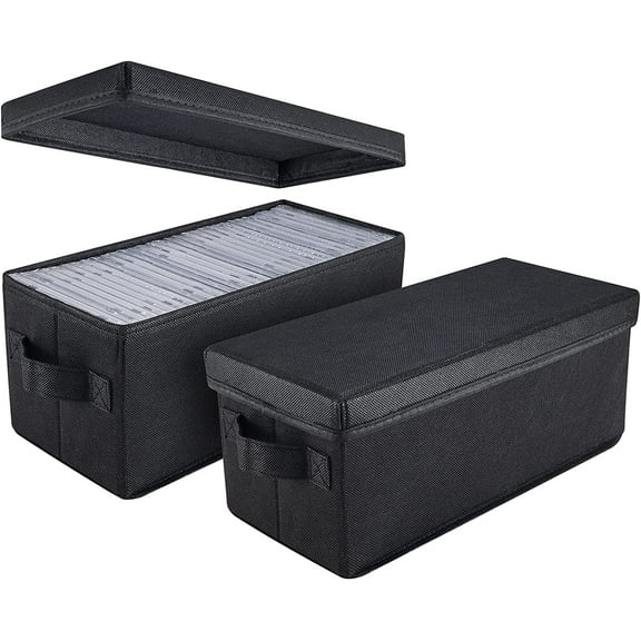 CD Storage Boxes - Pack of 2 CD Case Holder, Container holds 30 CDs in full jewel cases, 60 CDs in slim cases, and 165 discs in CD sleeves - (2pack-black)