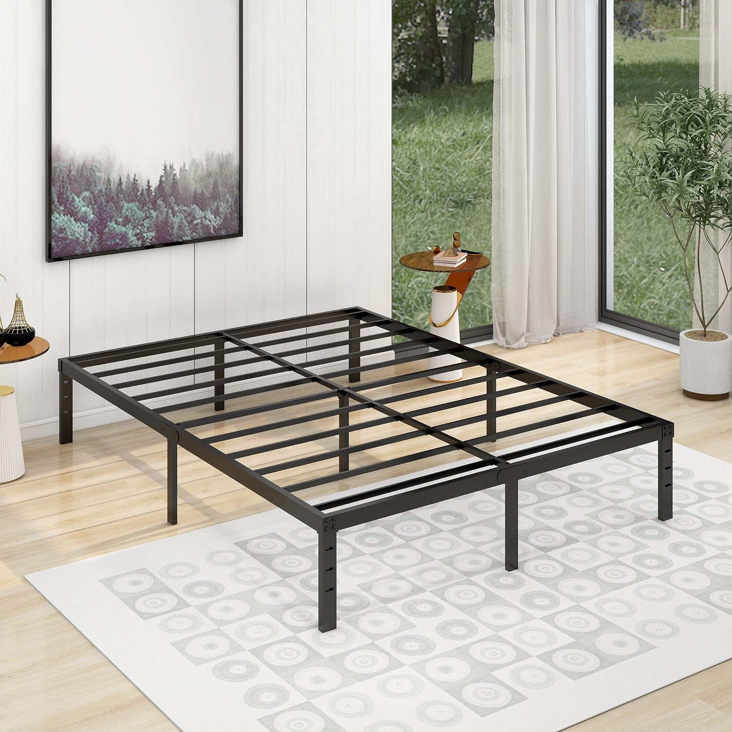 alazyhome 14 inch Metal Platform Queen Bed Frame with Heavy Duty Steel