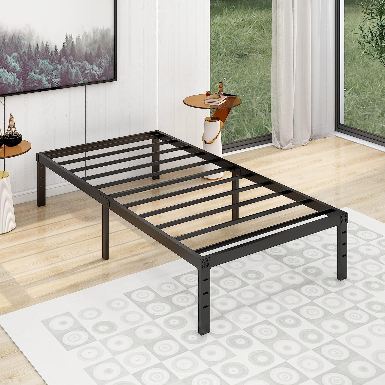 alazyhome 14 inch Metal Platform Twin Bed Frame with Heavy Duty Steel Slat Support Black
