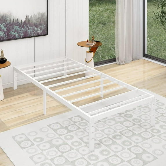 alazyhome 14 inch Metal Platform Twin XL Bed Frame with Heavy Duty Steel Slat Support, White