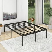 alazyhome 18 inch Queen Size Heavy Duty Metal Platform Bed Frame with Storage, Black