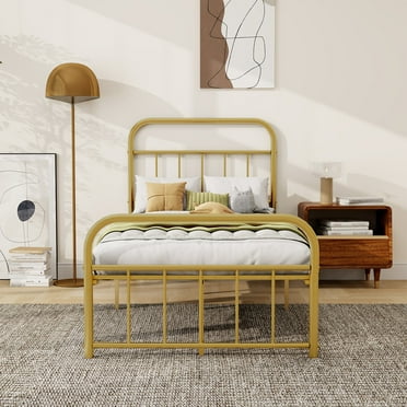 alazyhome Classic Metal Twin Size Platform Bed Frame, Gold