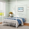 thumbnail image 1 of alazyhome Full Size Canopy Metal Bed Frame, Metal Slat Support, White, 1 of 8